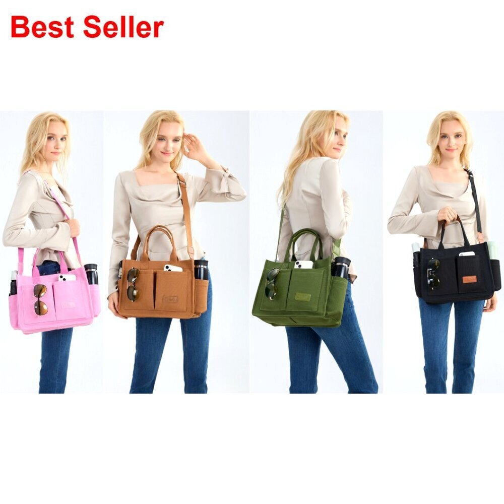 Large Canvas Tote Bag with Laptop Compartment for Work Travel - Picture 7 of 7